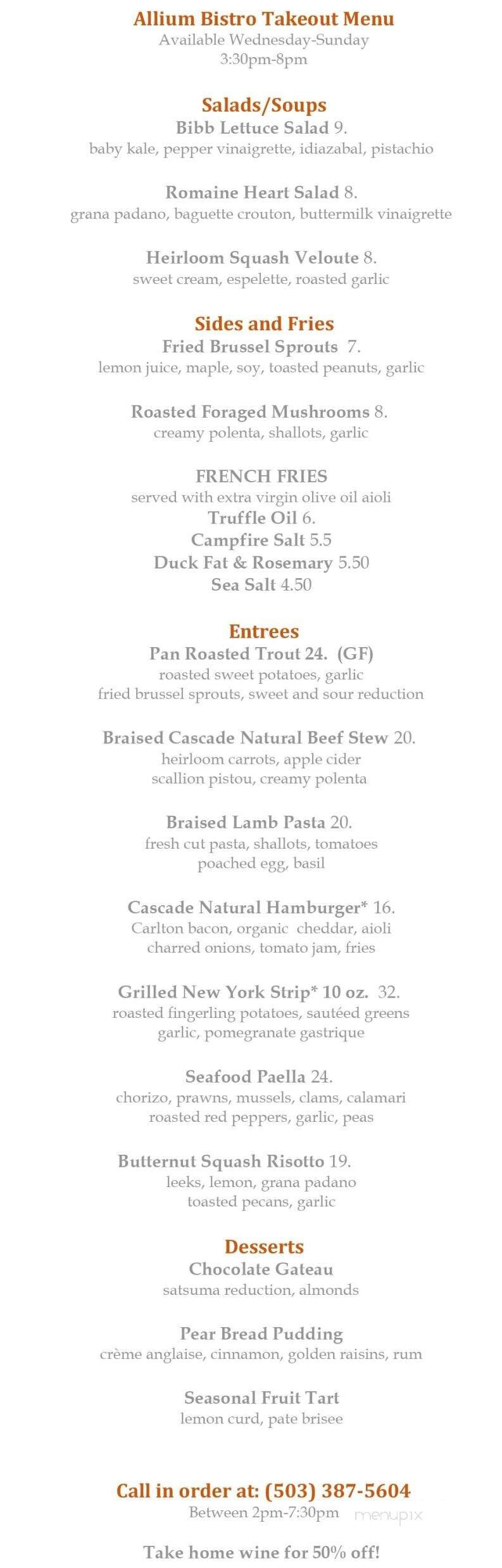 Allium Bistro - West Linn, OR menu_pic