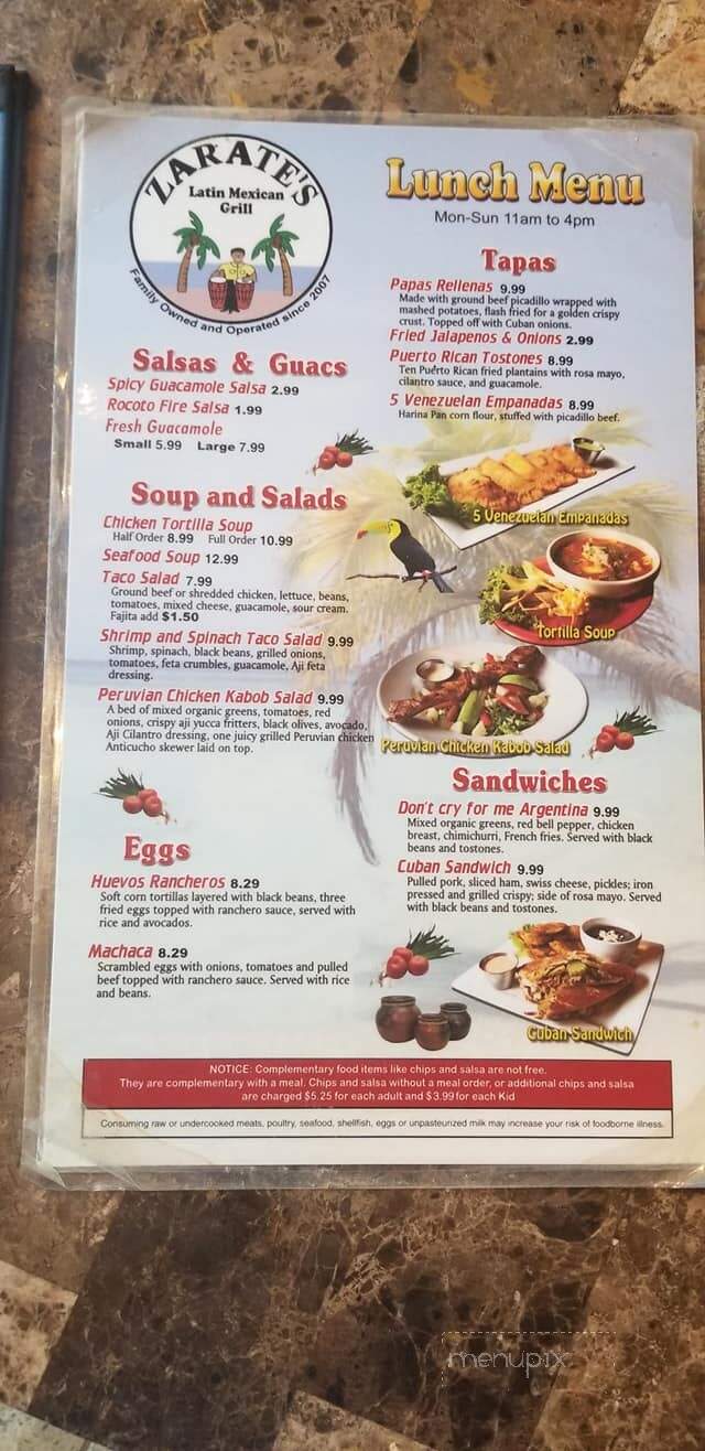 Zarate's Latin Mexican Grill - Edmond, OK menu_pic