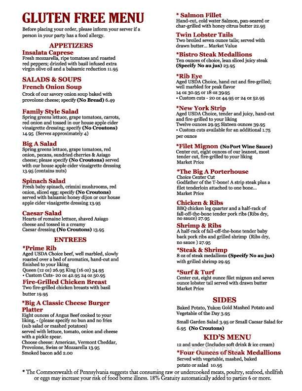 Big A Steak House - East Stroudsburg, PA menu_pic