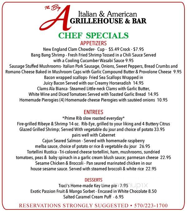 Big A Steak House - East Stroudsburg, PA menu_pic