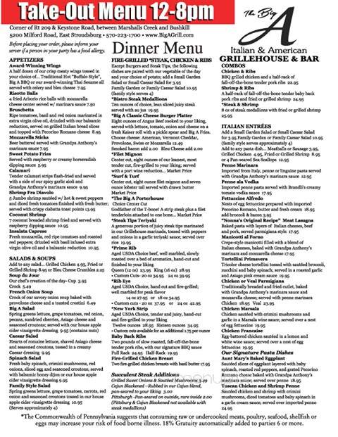Big A Steak House - East Stroudsburg, PA menu_pic
