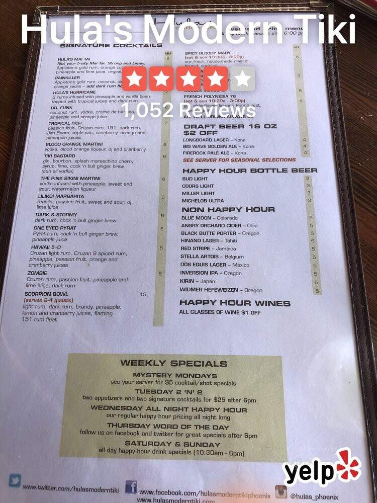 Hula's Modern Tiki - Phoenix, AZ menu_pic