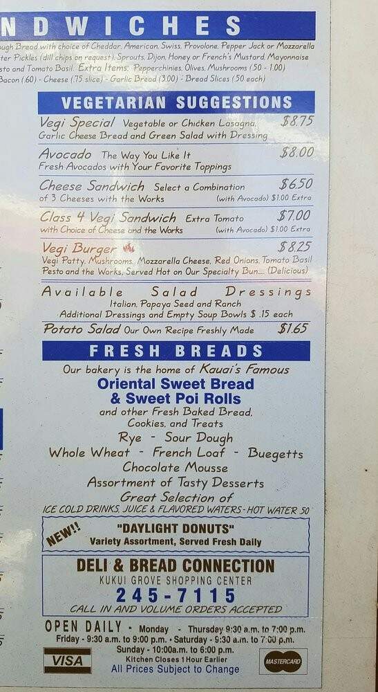 Deli & Bread Connection - Lihue, HI menu_pic