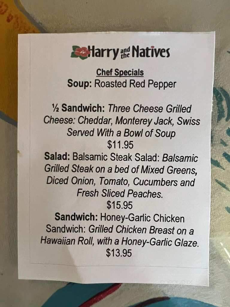 Harry & The Natives - Hobe Sound, FL menu_pic