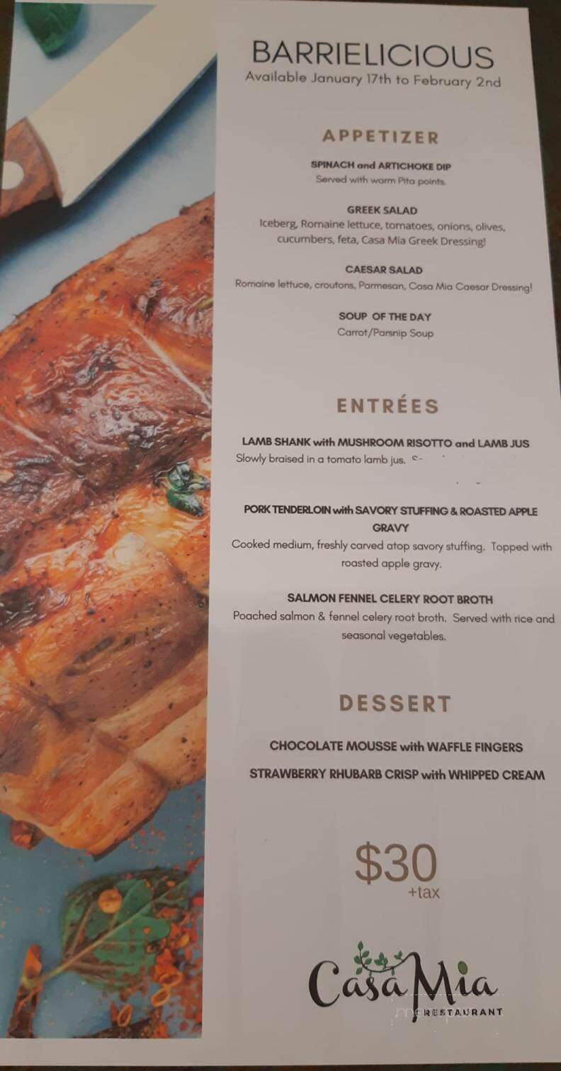 Casa Mia Restaurant - Barrie, ON menu_pic