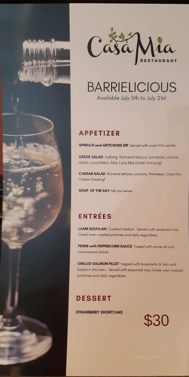 Casa Mia Restaurant - Barrie, ON menu_pic