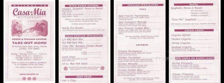 Casa Mia Restaurant - Barrie, ON menu_pic