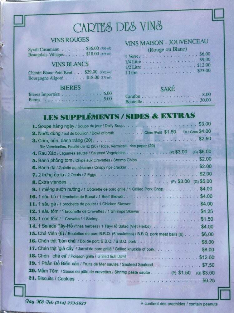 Restaurant Pho Tay Ho - Montreal, QC menu_pic