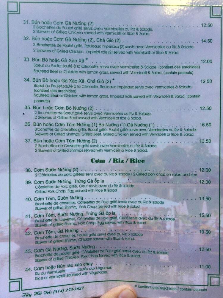 Restaurant Pho Tay Ho - Montreal, QC menu_pic