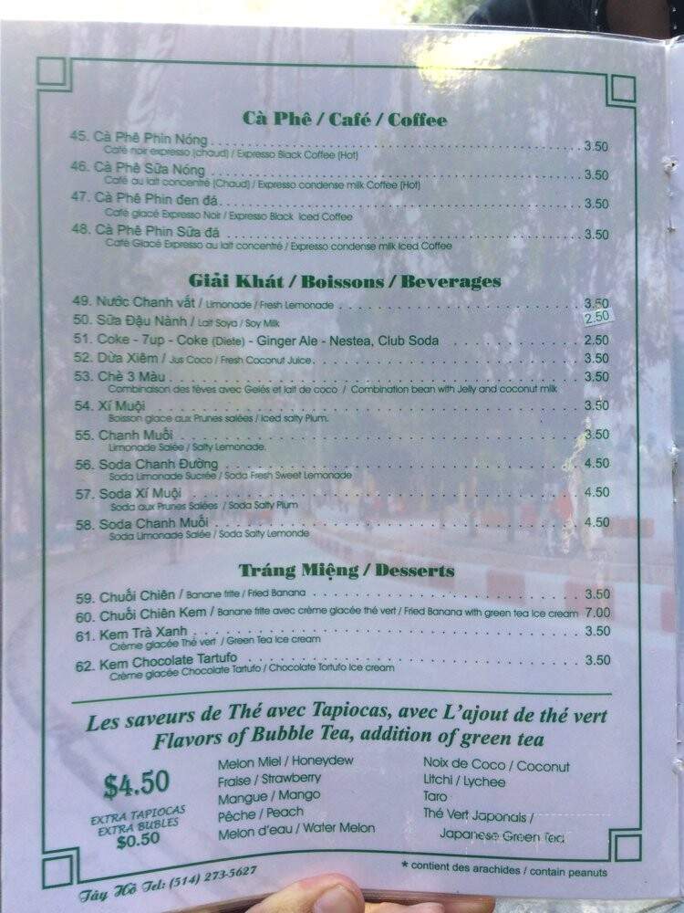Restaurant Pho Tay Ho - Montreal, QC menu_pic