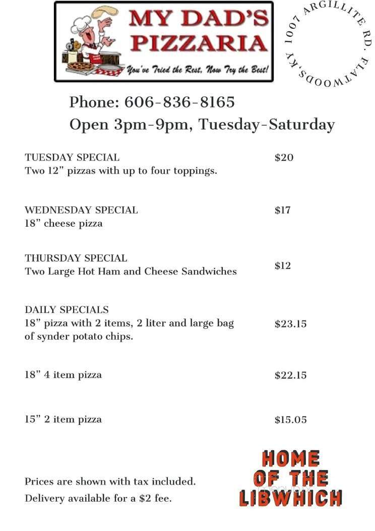 My Dad's Pizzaria - Flatwoods, KY menu_pic