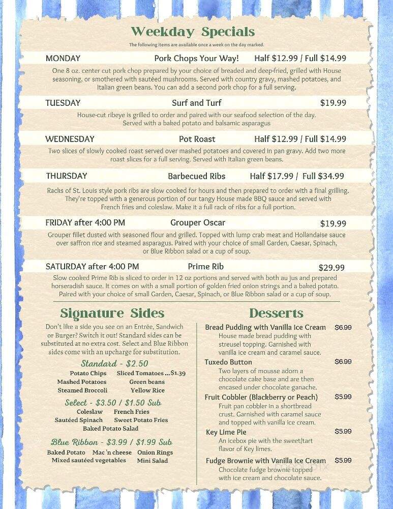 Blue Ribbon Grill - Tucker, GA menu_pic