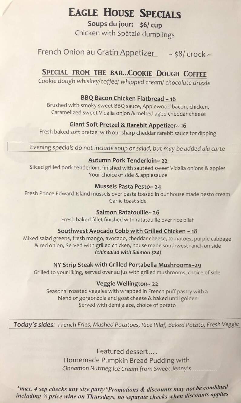 Eagle House Restaurant - Williamsville, NY menu_pic