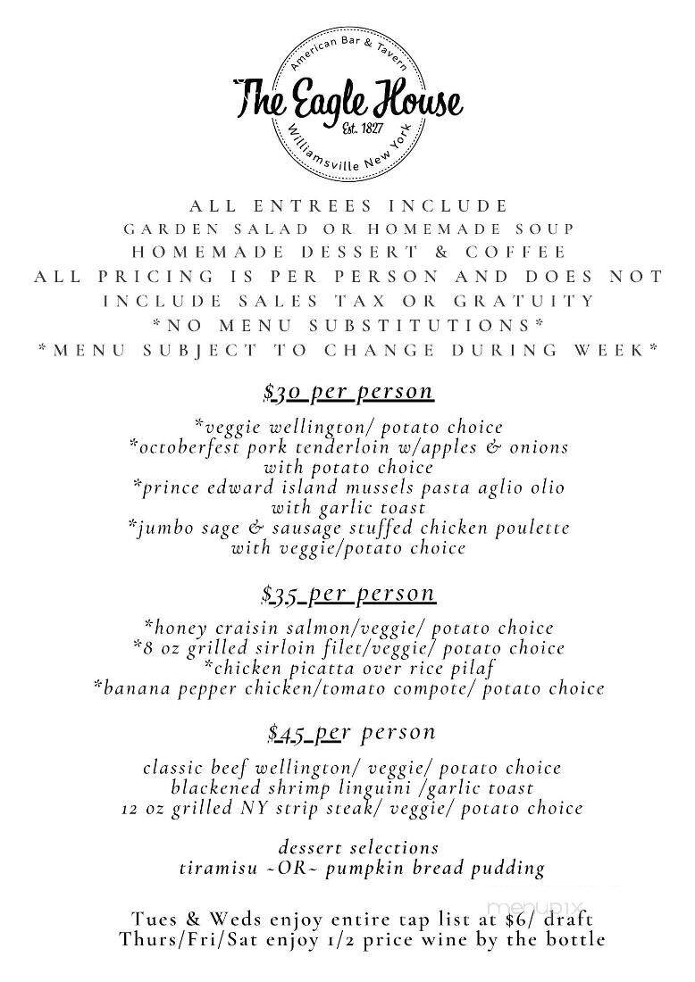 Eagle House Restaurant - Williamsville, NY menu_pic