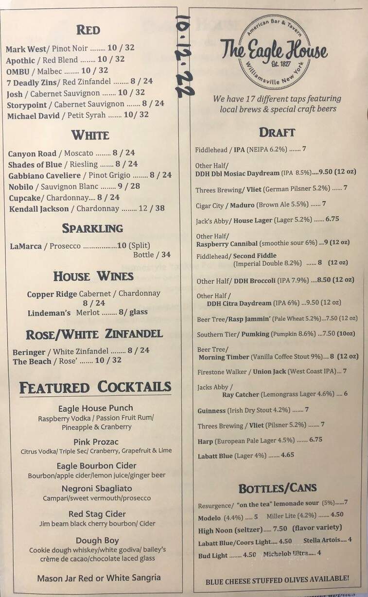 Eagle House Restaurant - Williamsville, NY menu_pic