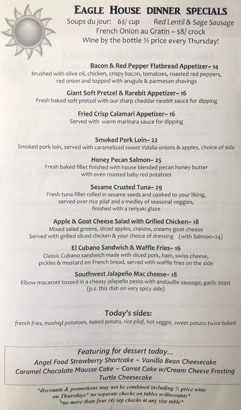 Eagle House Restaurant - Williamsville, NY menu_pic