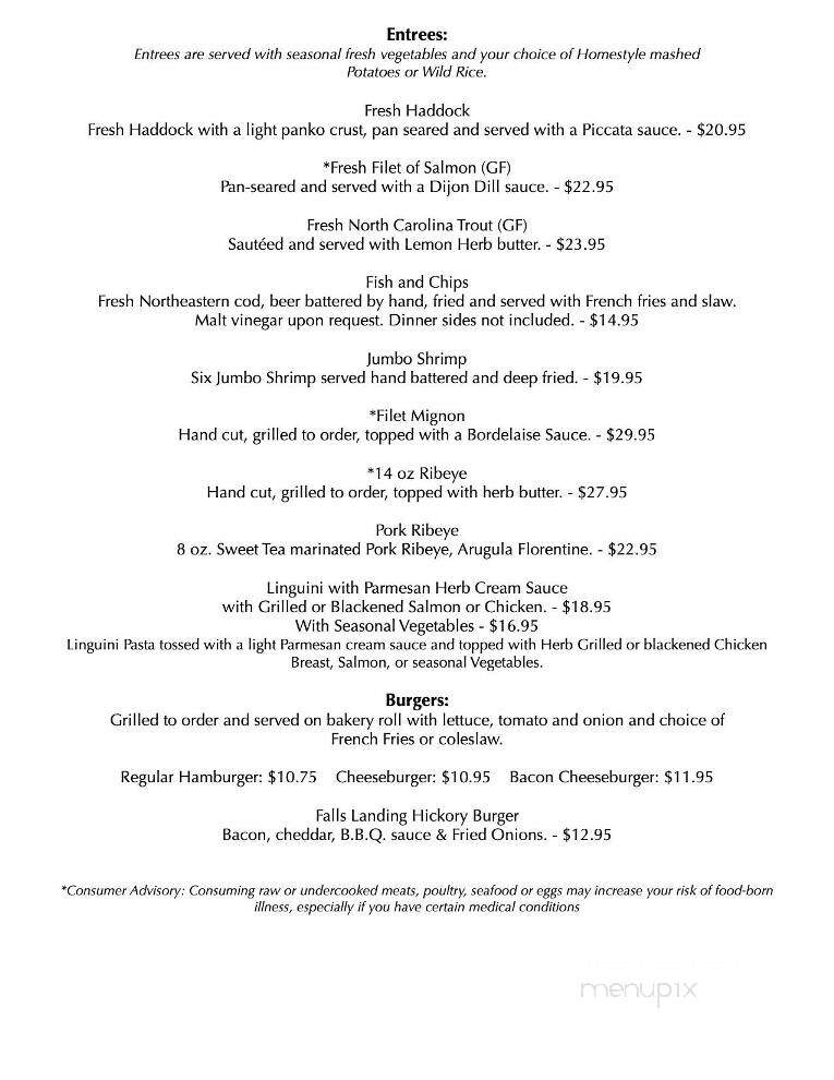 Falls Landing - Brevard, NC menu_pic