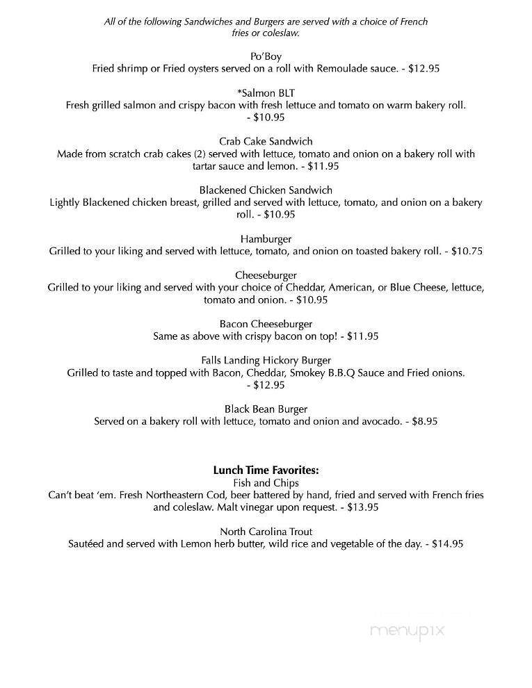 Falls Landing - Brevard, NC menu_pic