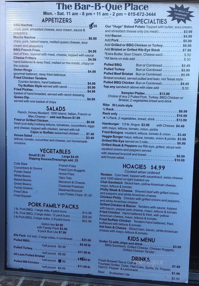 Bar B Que Place - White House, TN menu_pic
