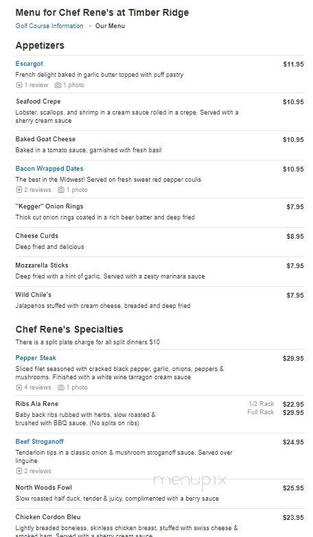 Chef Rene's At Timber Ridge - Minocqua, WI menu_pic