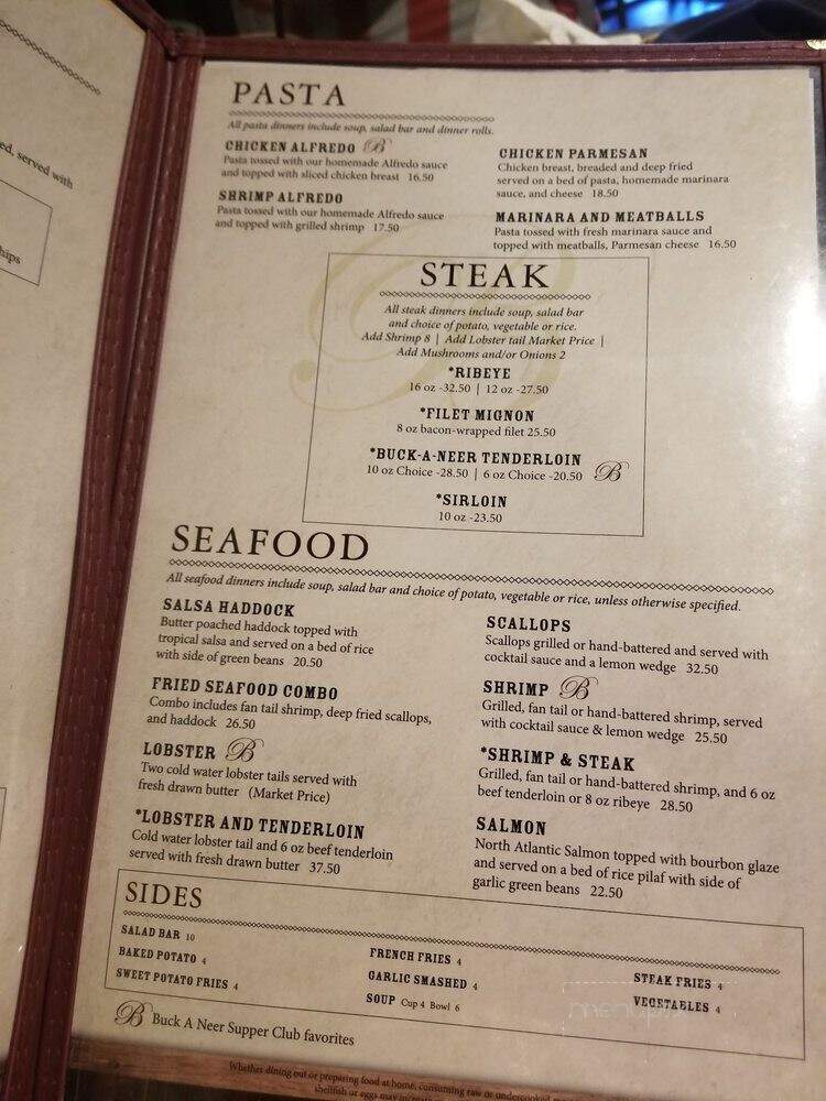 Buck-A-Neer Supper Club - Stratford, WI menu_pic