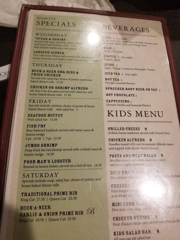 Buck-A-Neer Supper Club - Stratford, WI menu_pic