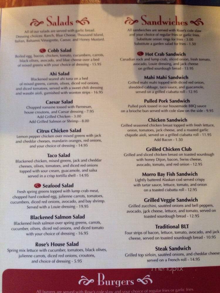 Rose's Landing Restaurant - Morro Bay, CA menu_pic
