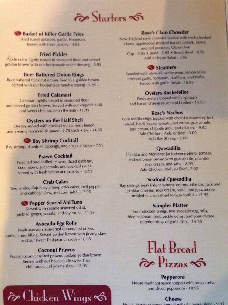 Rose's Landing Restaurant - Morro Bay, CA menu_pic