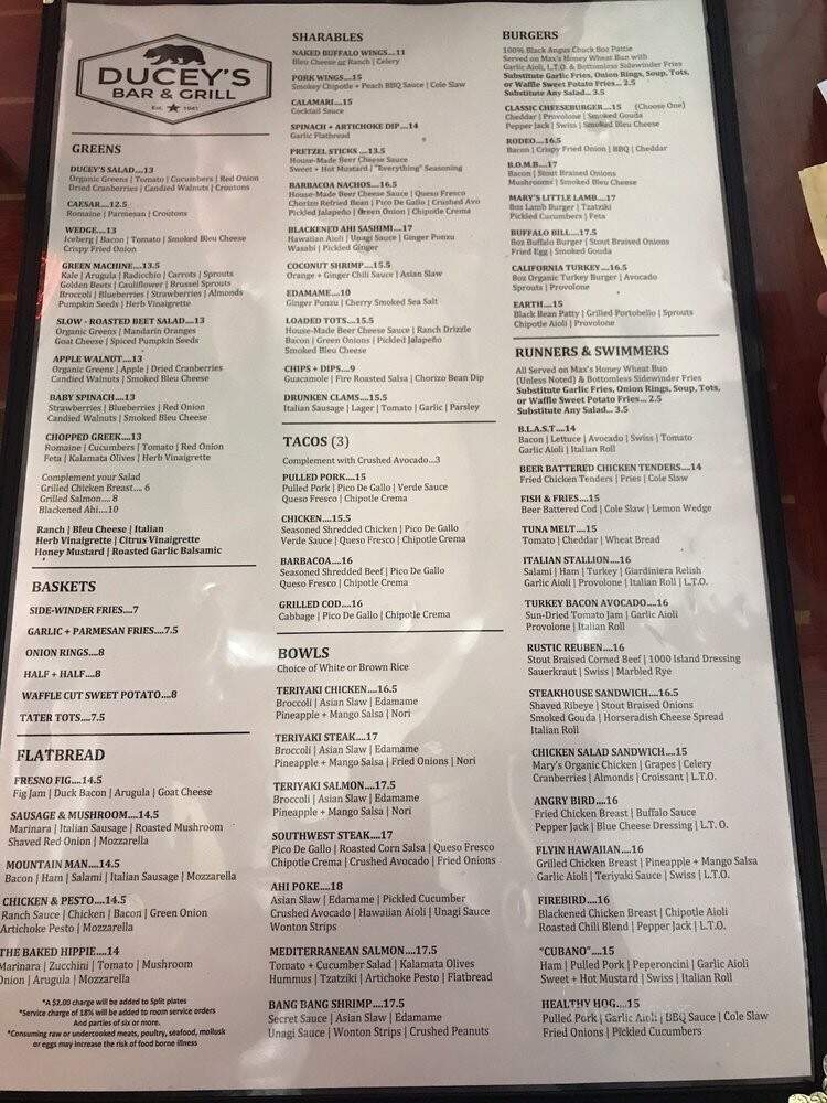 Ducey's On The Lake - Bass Lake, CA menu_pic