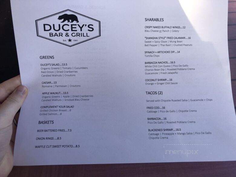 Ducey's On The Lake - Bass Lake, CA menu_pic