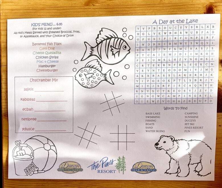 Ducey's On The Lake - Bass Lake, CA menu_pic