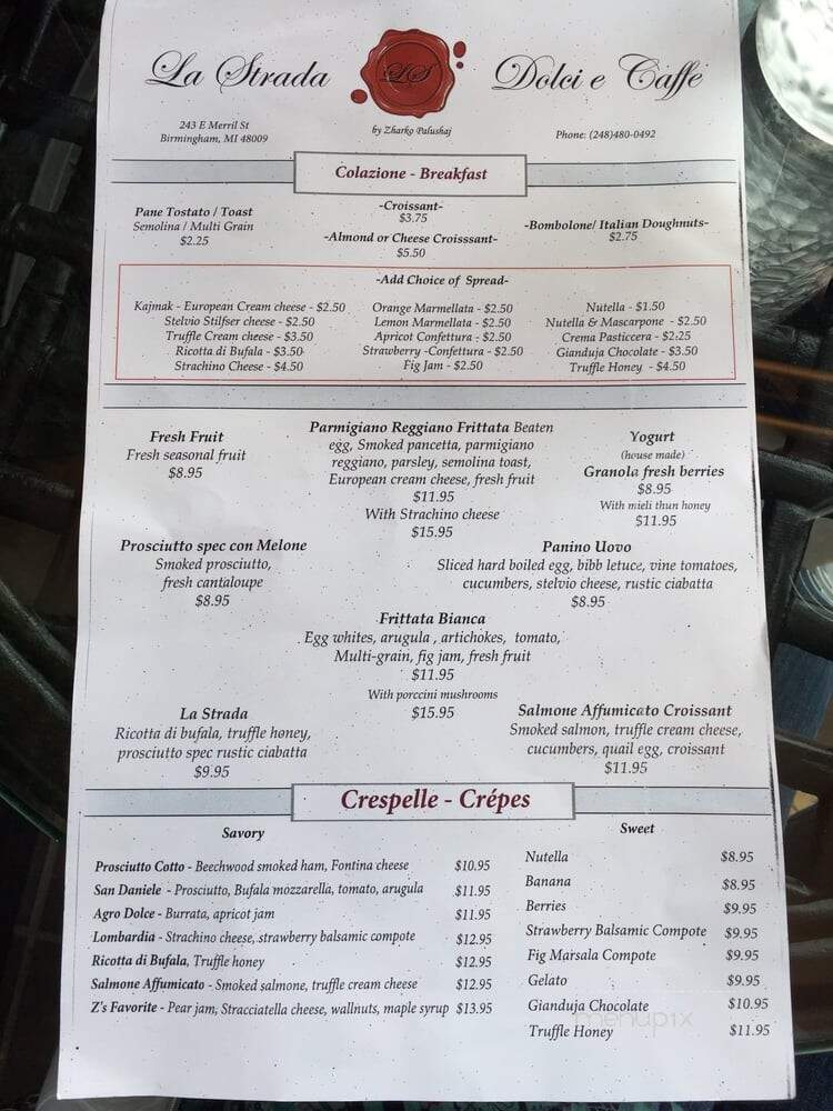 La Strada Italian Kitchen & Bar - Birmingham, MI menu_pic