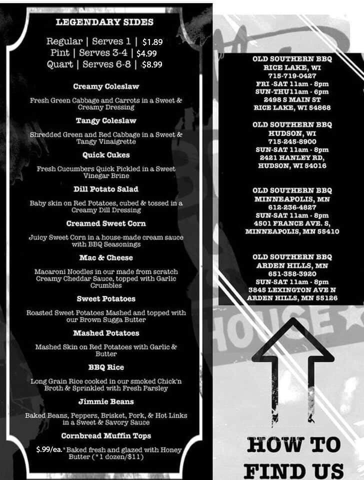 Old Southern BBQ Smokehouse - Rice Lake, WI menu_pic