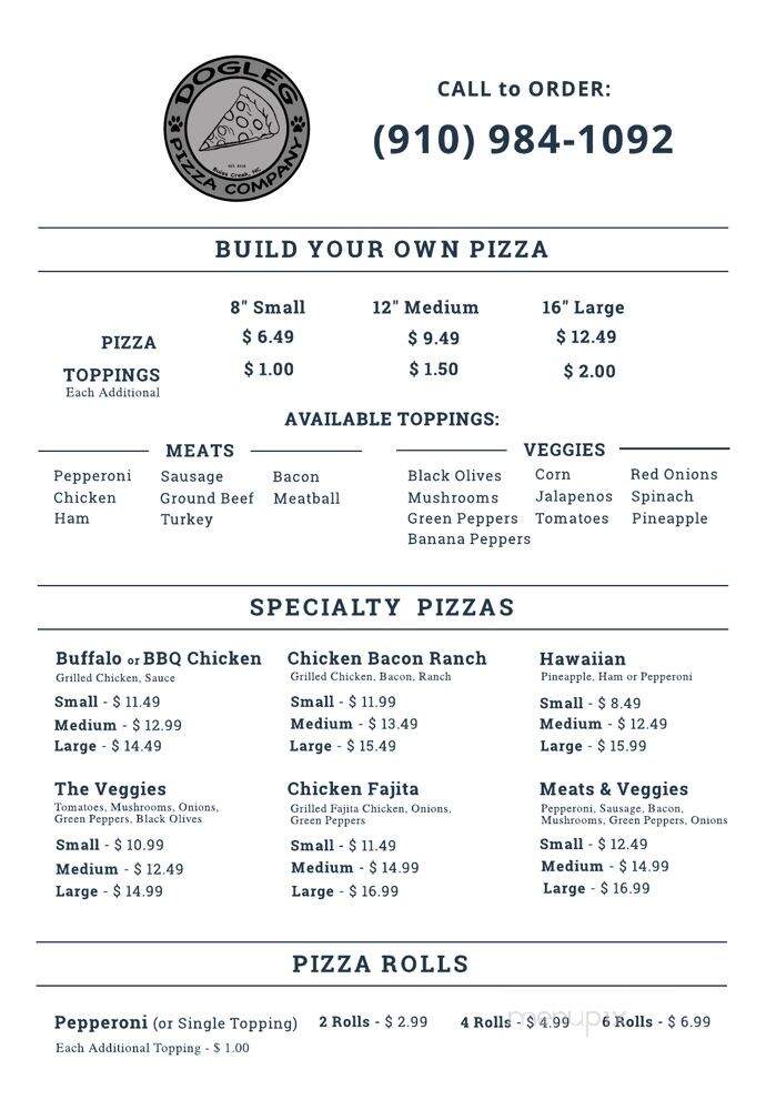 Dogleg Pizza Company - Lillington, NC menu_pic