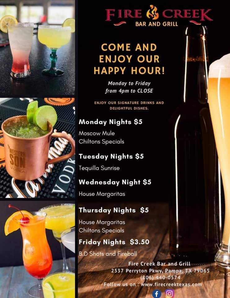 Fire Creek Bar & Grill - Pampa, TX menu_pic