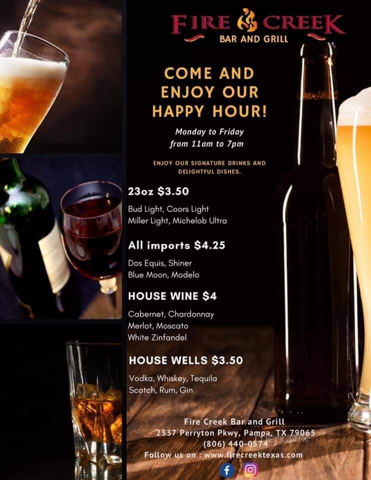 Fire Creek Bar & Grill - Pampa, TX menu_pic