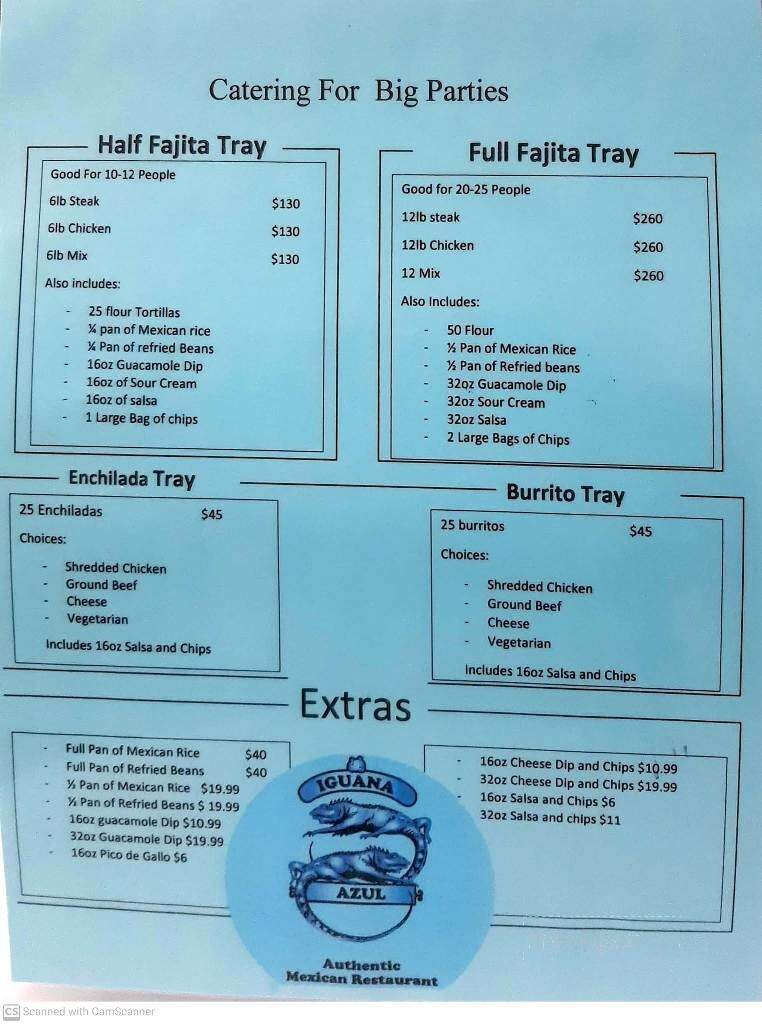 Iguana Azul - Waynesboro, VA menu_pic