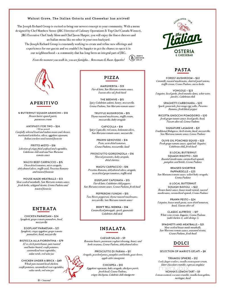 The Italian Osteria & Cheesebar - Langley, BC menu_pic