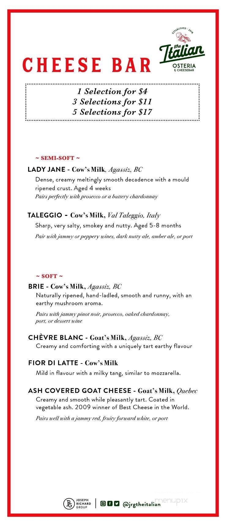 The Italian Osteria & Cheesebar - Langley, BC menu_pic