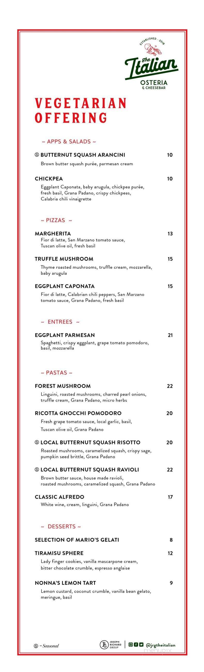 The Italian Osteria & Cheesebar - Langley, BC menu_pic