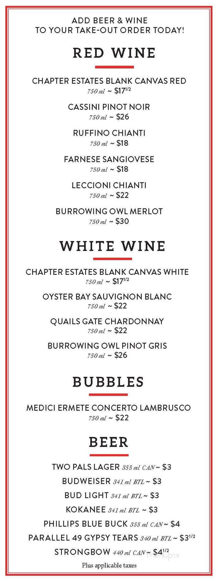 The Italian Osteria & Cheesebar - Langley, BC menu_pic
