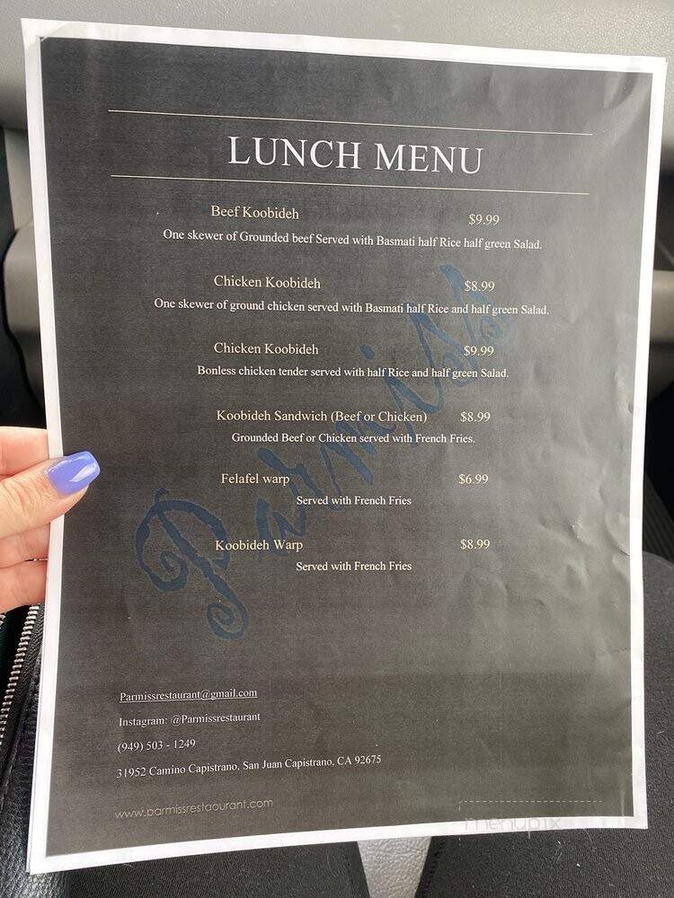 Parmiss Restaurant - San Juan Capistrano, CA menu_pic