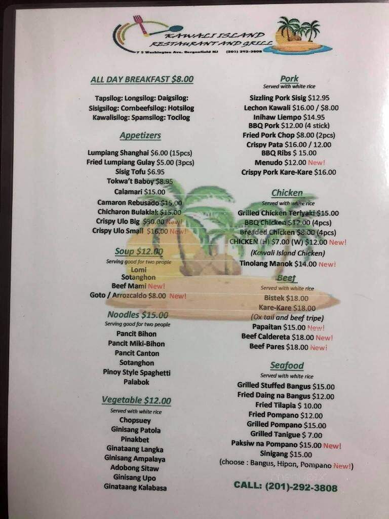 Kawali Island Restaurant and Grill - Bergenfield, NJ menu_pic