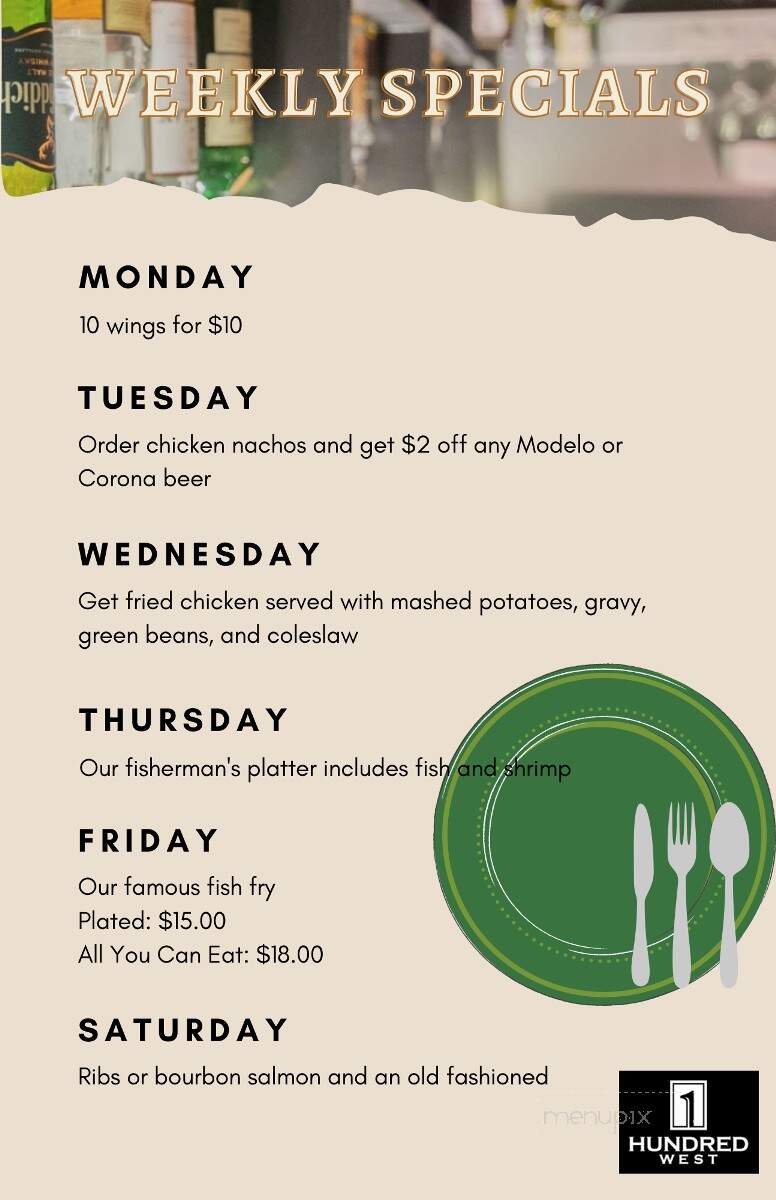 1 Hundred West - Davenport, IA menu_pic