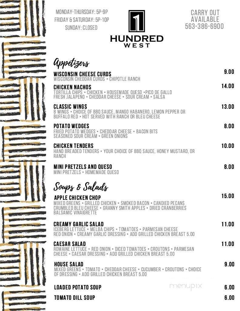 1 Hundred West - Davenport, IA menu_pic
