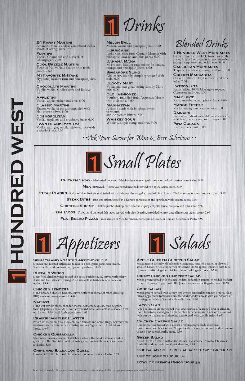 1 Hundred West - Davenport, IA menu_pic