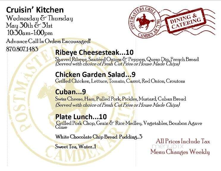 Postmasters Grill - Camden, AR menu_pic