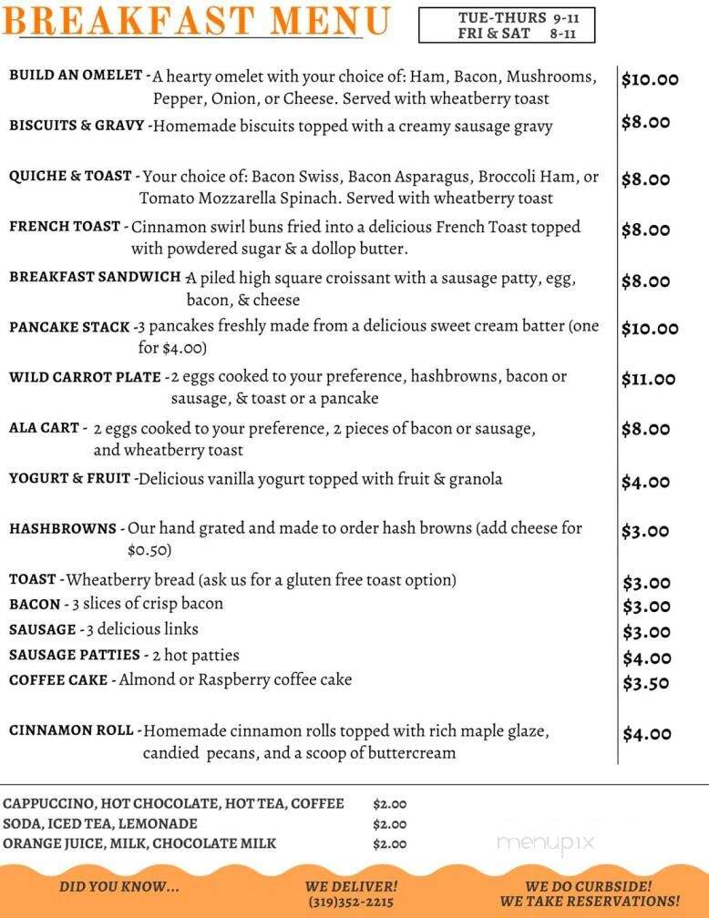 Wild Carrot - Waverly, IA menu_pic