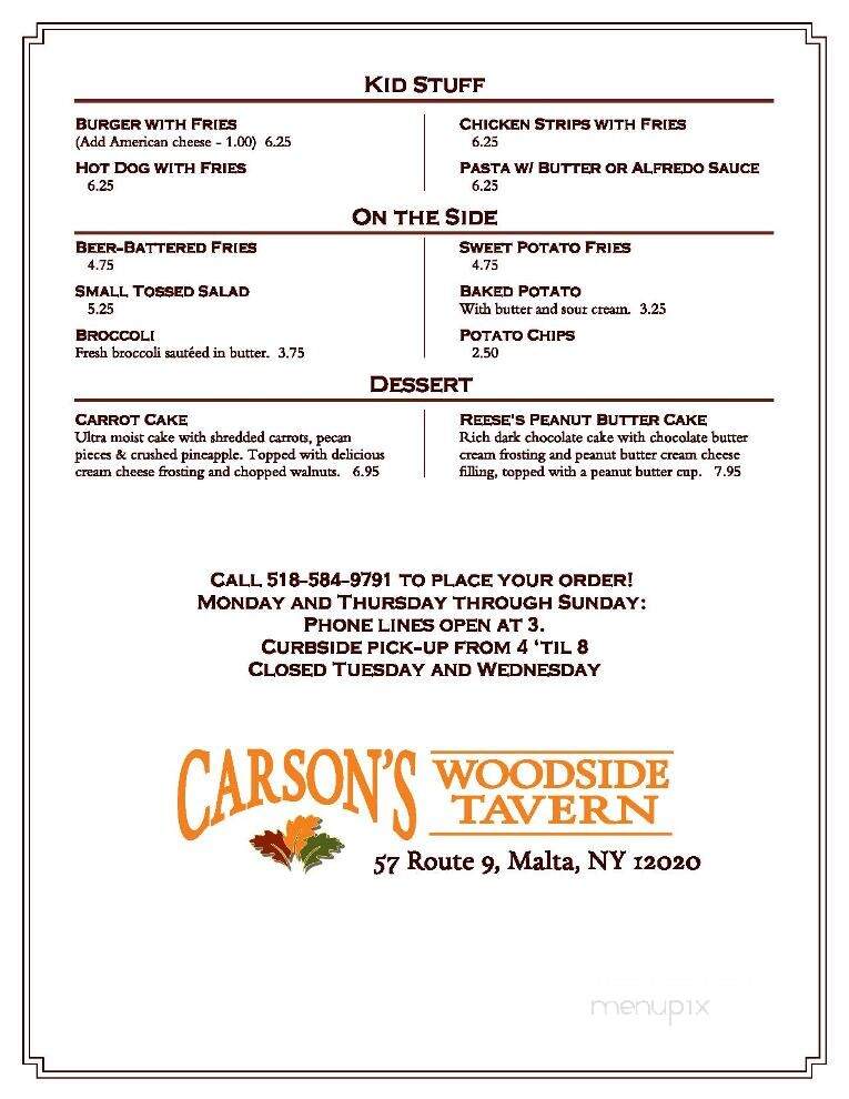 Carson's Woodside Tavern - Malta, NY menu_pic