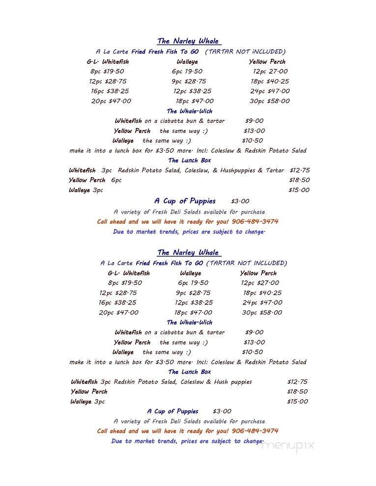 Narley Whale Fish Market - Cedarville, MI menu_pic